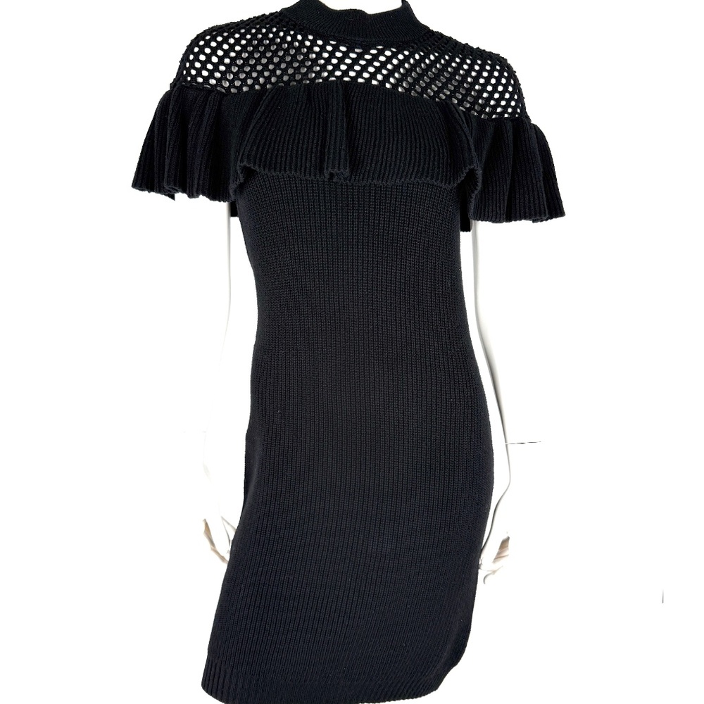 Self Portrait Black Wool Cotton Short Sleeve Dress M